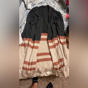 Cute Grey, Coral, and Cream extra long Boutique Cardigan!